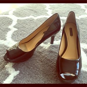 Black patient leather peek toe heels